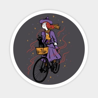 Cute Cartoon Witch Riding a Bicycle Magnet